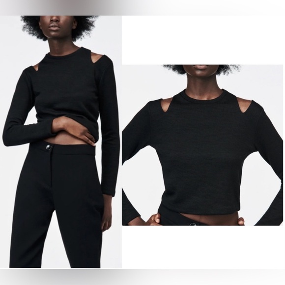 Zara Black Cut-Out Shoulder Women's Top Size Small - Picture 1 of 5